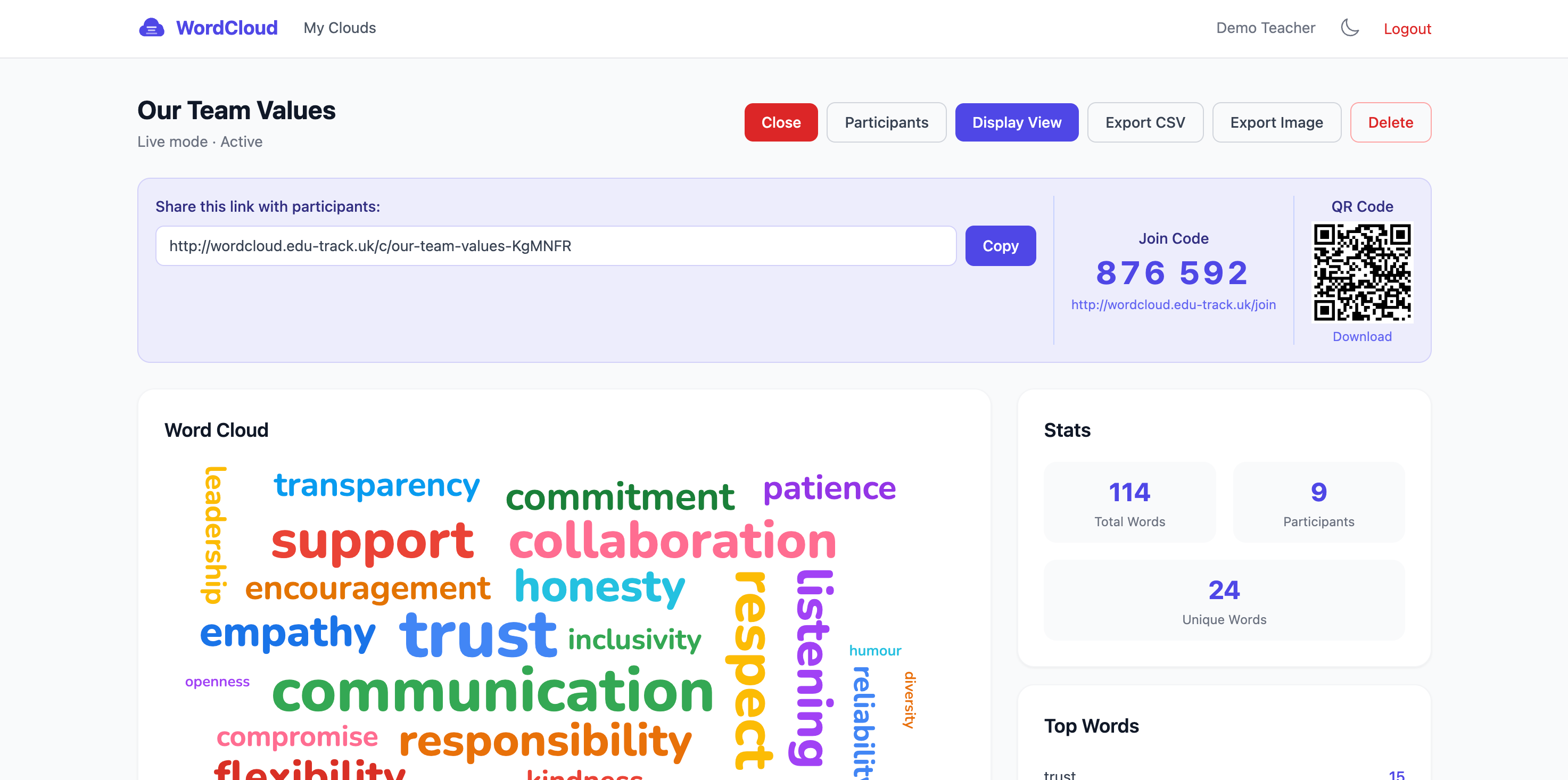 WordCloud live view